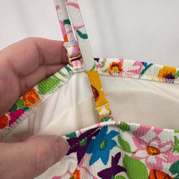 J.Crew Bandeau One-Piece Swim Suit Vibrant Garden Piqué Womens Plus 16 White NEW - Picture 6 of 10